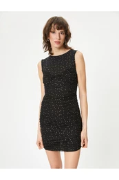 Polka Dot Mini Tulle Dress Sleeveless Draped Lined