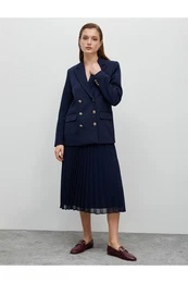 Midi Pleated Skirt Elastic High Waist Lined