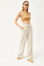 Women's Stone Pocket Elastic Waist High Waist Linen Trousers