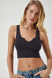 Happiness stanbul Women's Anthracite Strap Crop Knitted Blouse