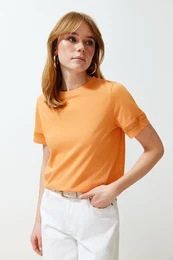 Orange Accessory Detail Basic/Regular Fit Knitted T-Shirt