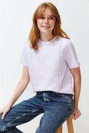 Lilac Crew Neck Ribbed Regular Knitted T-Shirt