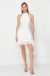 Bridal White A-Line Ruffled Woven Short Wedding/Wedding Elegant Evening Dress