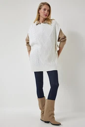 Happiness stanbul Women's Ecru Tie Detailed Oversize Knitwear Sweater