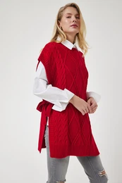 Happiness stanbul Women's Red Tie Detailed Oversize Knitwear Sweater