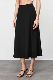 Black Flared Maxi Stretch Knitted Skirt