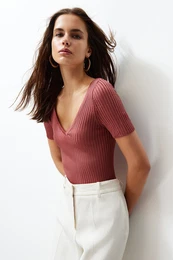 Pale Pink Tie Detailed Knitwear Sweater