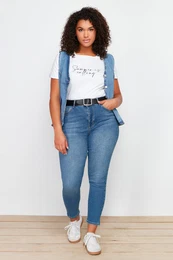 Curve Dark Blue Super High Waist Skinny Jeans