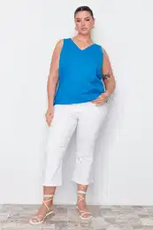 Curve Blue Back Detailed Knitted Blouse