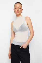Ecru Sheer Look Knitwear Blouse