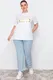 Trendyol Curve White Gold Metal Printed Boyfriend Knitted T-shirt