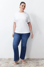 Curve White Piping Detailed 100% Cotton Knitted T-shirt