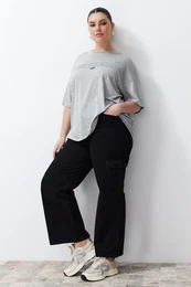 Curve Black Cargo Pocket High Waist Wide Cut Jeans