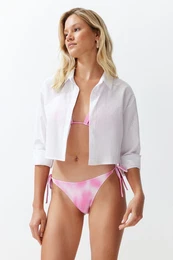 White Crop Woven Backless Linen Look Beach Shirt