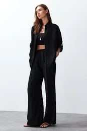 Black Woven Shirt-Pants Epaulette Suit