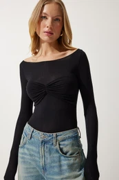 Happiness stanbul Women's Black Chest Detail Fine Knitwear Blouse