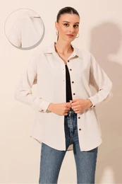 20203 Oversize Basic Linen Shirt - Cream