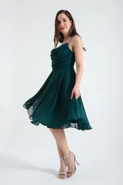 Women's Emerald Green Stone Strap Midi Evening Dress.