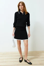Black Sweater/Skirt Knitwear Bottom-Top Set