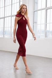 Claret Red Limited Edition Cut Out and Accessory Detailed Fitted Maxi Pencil Dress