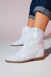 LOIVOS White Skin Genuine Leather Women's Hidden Heel Summer Boots