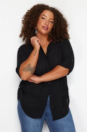 Curve Black Oversize Woven Shirt