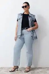Curve Blue High Waist Straight Fit Jeans
