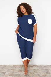 Curve Navy Blue Knitted Plus Size Two Piece Set