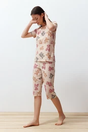 Multicolored Teddy Bear Capri Knitted Pajama Set