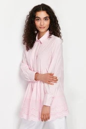 Light Pink Brode Detail Cotton Woven Shirt