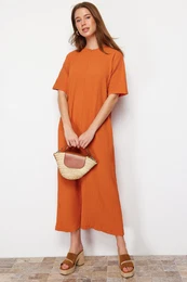 Tile Front Zipper Detailed Woven Dress