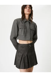 Pleated Mini Skirt A-Line Belt Detailed Zippered