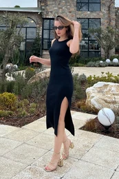 Women's Crew Neck Slit Camisole Dress