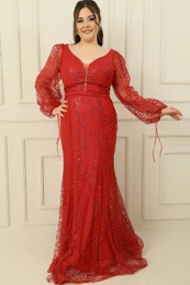 By Sayg Front Back V-Neck Glittery Flock Print Plus Size Long Dress