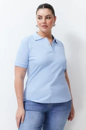 Curve Light Blue Polo Neck T-shirt