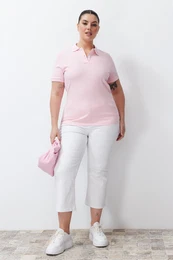 Curve Pink Polo Neck Knitted T-shirt