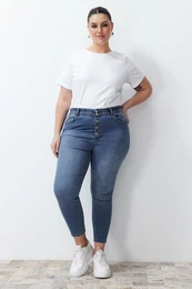 Curve Blue Elastic Waist Flexible Skinny Jeans