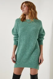 Happiness stanbul Women's Aqua Green Oversize Long Basic Knitwear Sweater