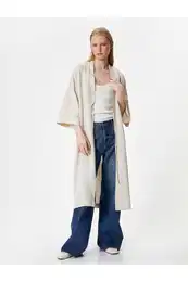 Long Kimono Linen and Viscose Blend Half Sleeve