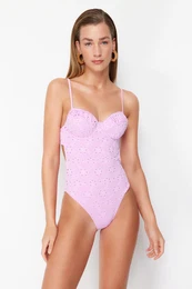 Pink V-Neck Tie-Up Premium Fabric Regular Swimsuit