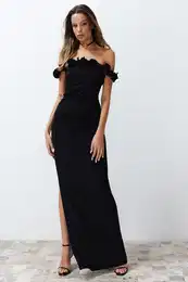 Black Body-fitting Knitted Long Elegant Evening Dress