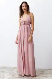 Dusty Rose A-Line Woven Chiffon Long Elegant Evening Dress