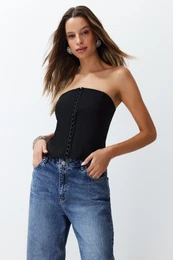 Black Fitted Woven Bustier