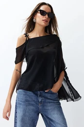 Black Sheer Woven Chiffon Blouse