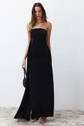 Black Glitter Knitted Long Elegant Evening Dress