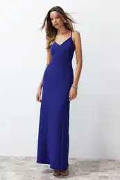 Saks Fitted Woven Long Elegant Evening Dress