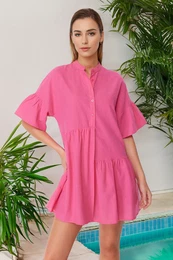 Pink Wide Fit Mini Woven Frilly Beach Dress