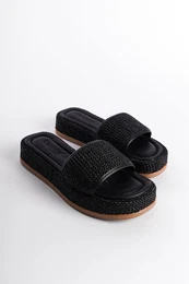 Wedge Heel Straw Wrapped Straw Single Strap Women's Slippers