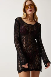 Happiness stanbul Black Openwork Knitwear Beach Dress
