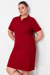 Curve Claret Red Polo Neck Mini Knitted Dress